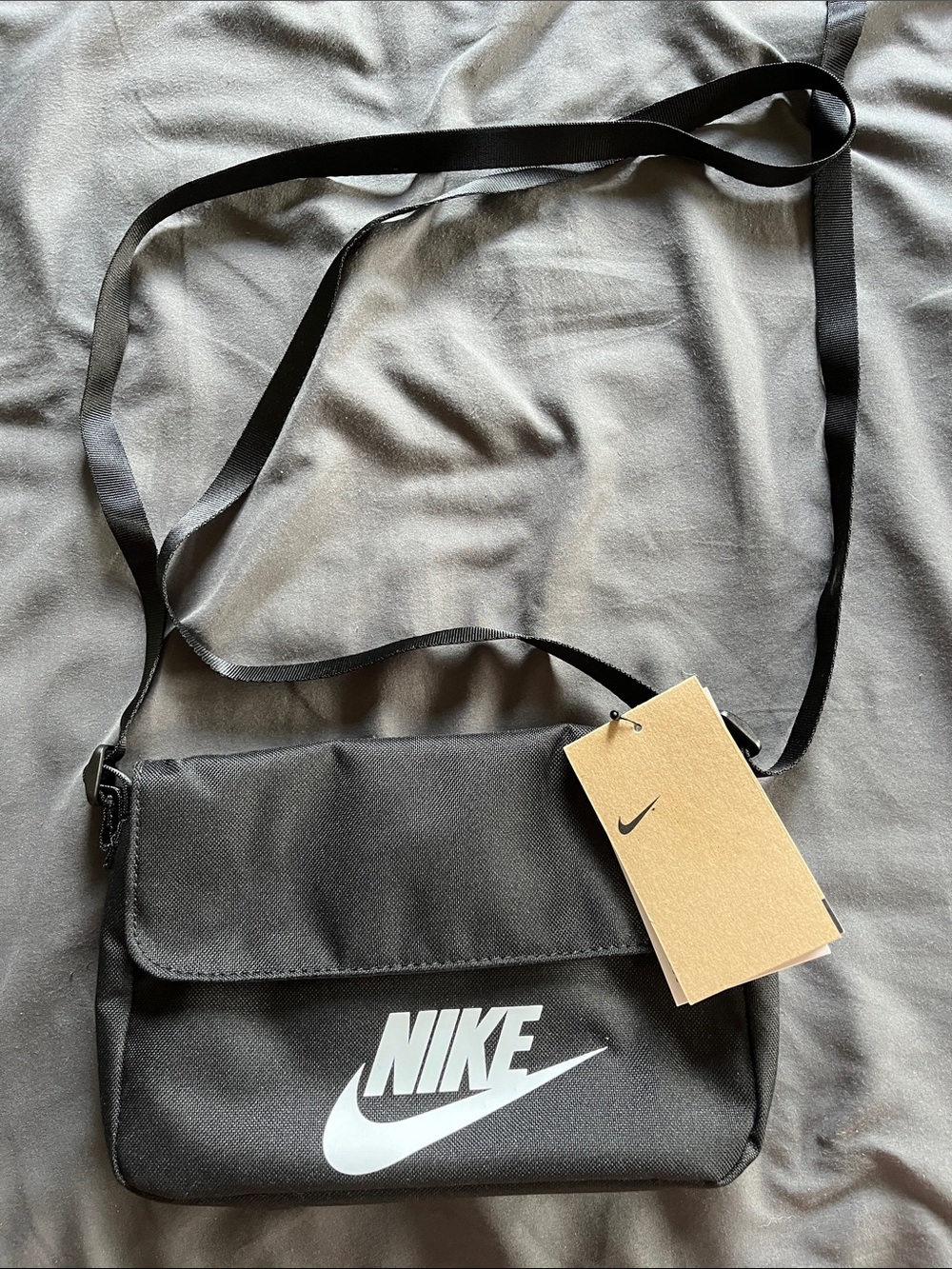 Nike Black Shoulder Messenger Bag with White Logo